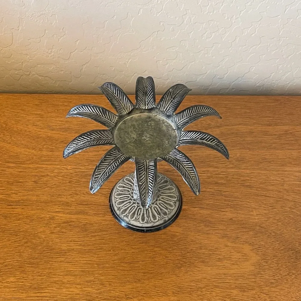 Candle Holder Metal Palm Tree Leaf Pillar Stand